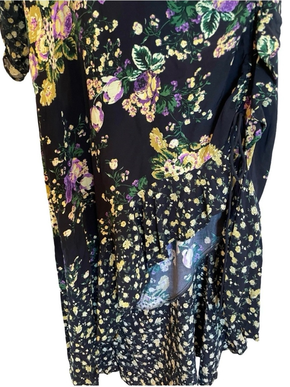 For Love & Lemons Ross Midi Dress Black Floral Open Back Slit L - Picture 6 of 12